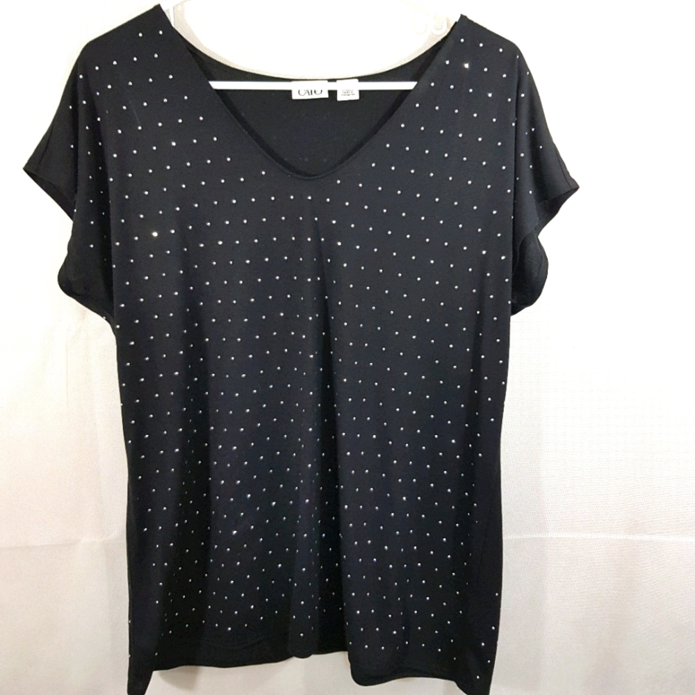 Cato XL Black Women Blouse with Rhinestones